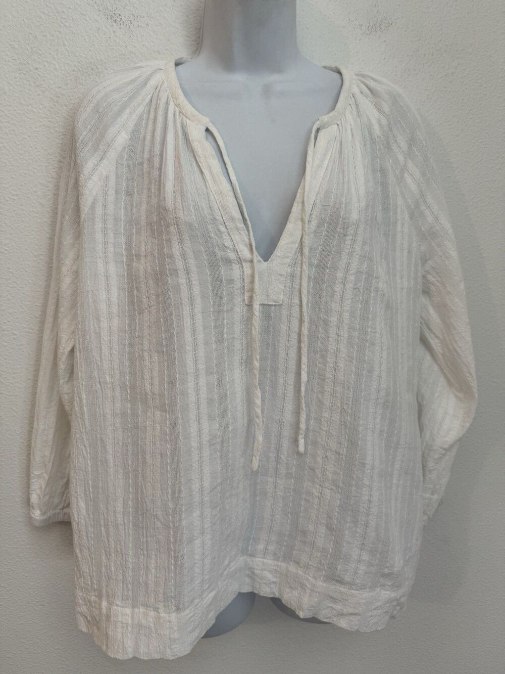 Marine Layer Blouse Penny Tie Front Peasant Top Size M White Cotton Boho EUC